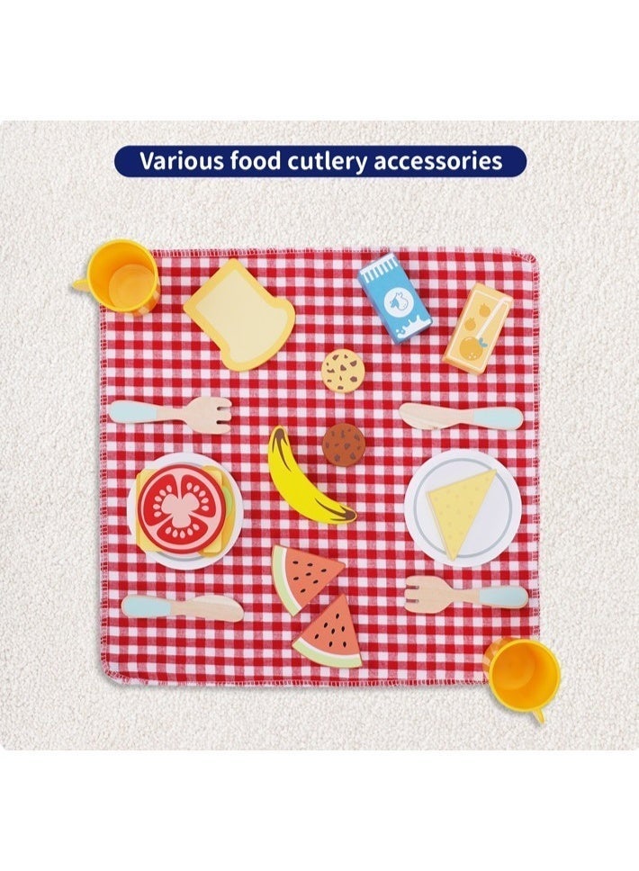 Tooky Toy Wooden Picnic Basket Pretend Playset - Multicolor - 23 Pcs - Image 2